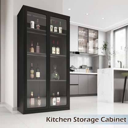 YODOLLA Display Cabinet with Acrylic Glass Doors and 3 Adjustable Shelves