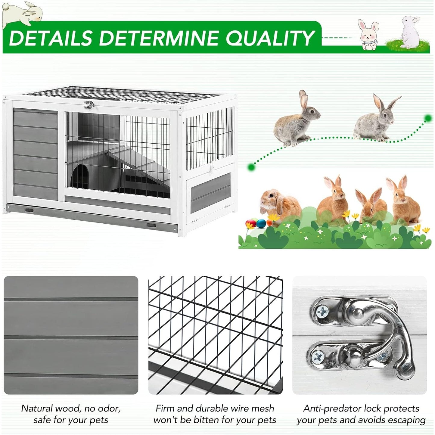 YODOLLA 35.4'' Rabbit Cage Pet House for Small Animals, Gray