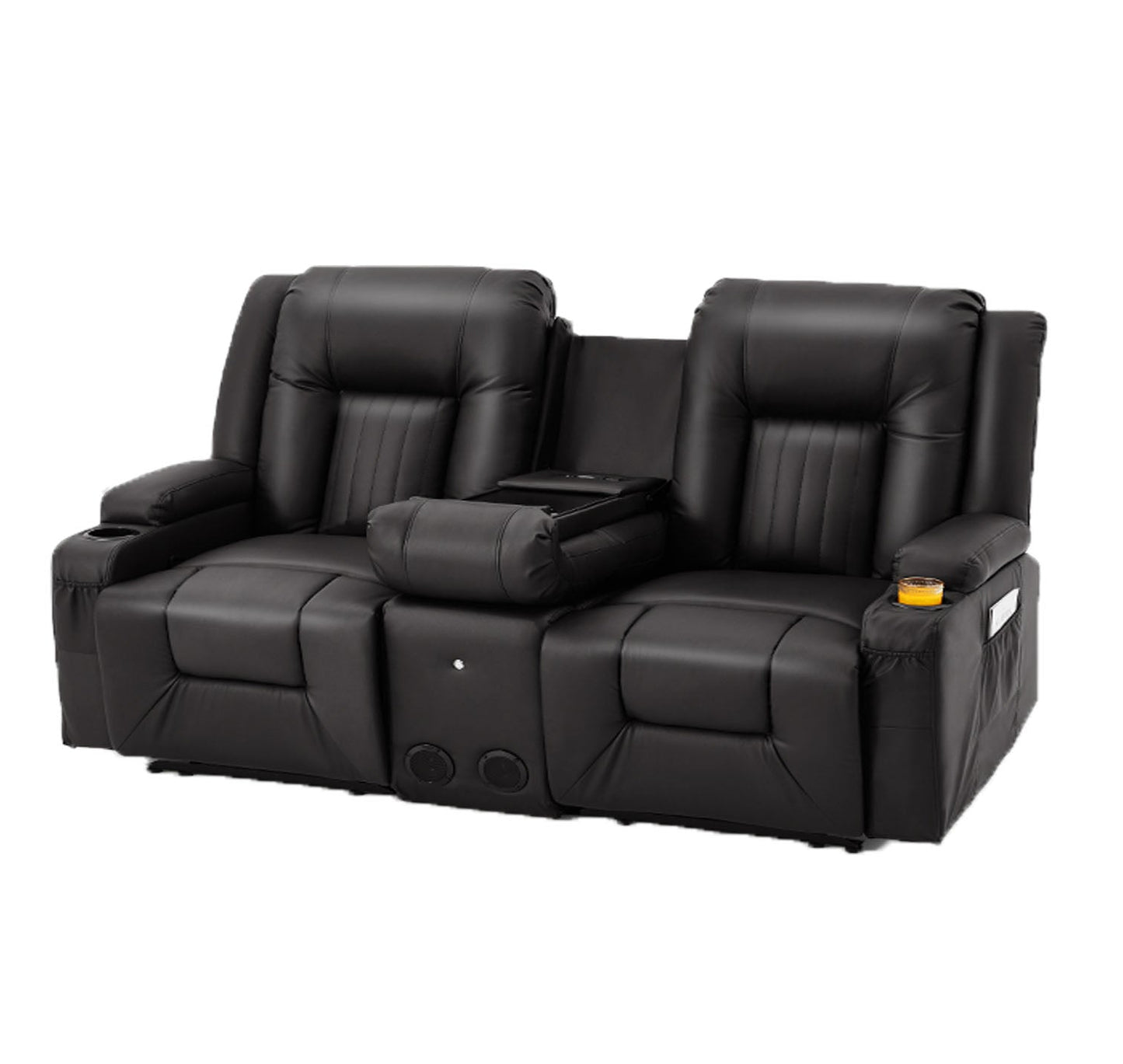 YODOLLA Faux Leather RV Loveseat w/ Console & USB, Black