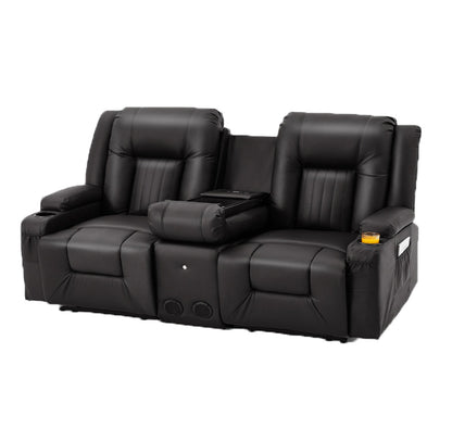 YODOLLA Faux Leather RV Loveseat w/ Console & USB, Black