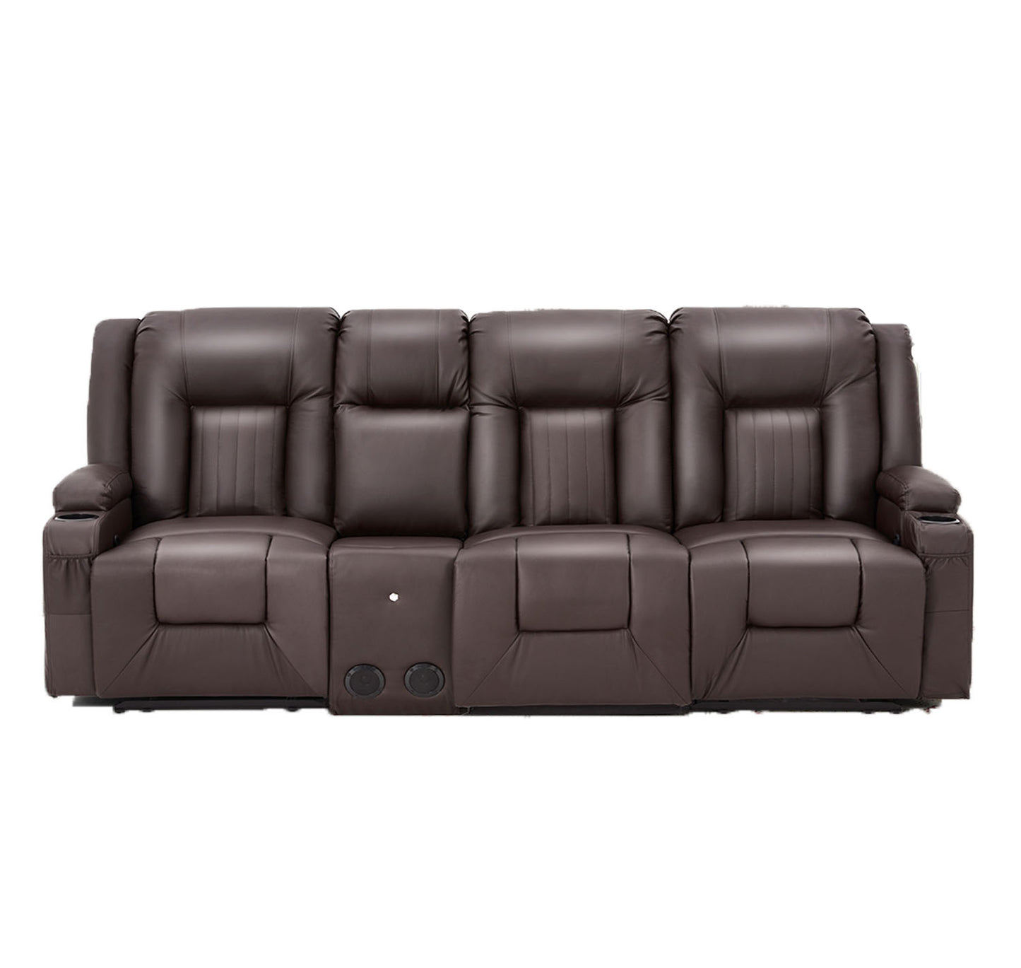 YODOLLA Faux Leather Recliner Sofa w/ Console, Brown
