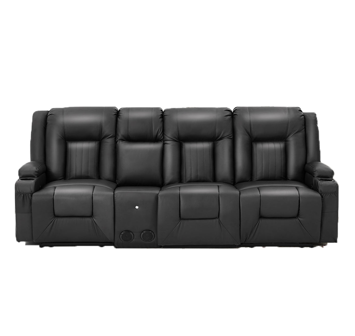 YODOLLA Black Reclining Sofa w/ Bluetooth, Black