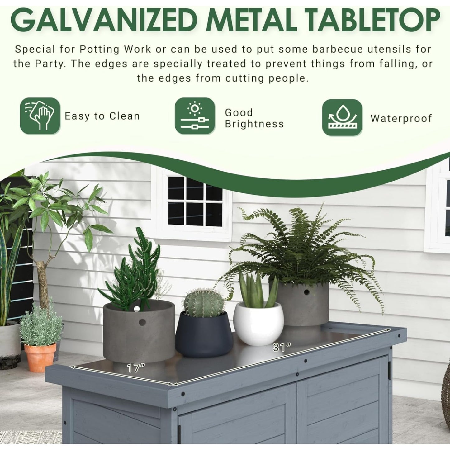 YODOLLA Outdoor Work Bench Storage Cabinet, Gray