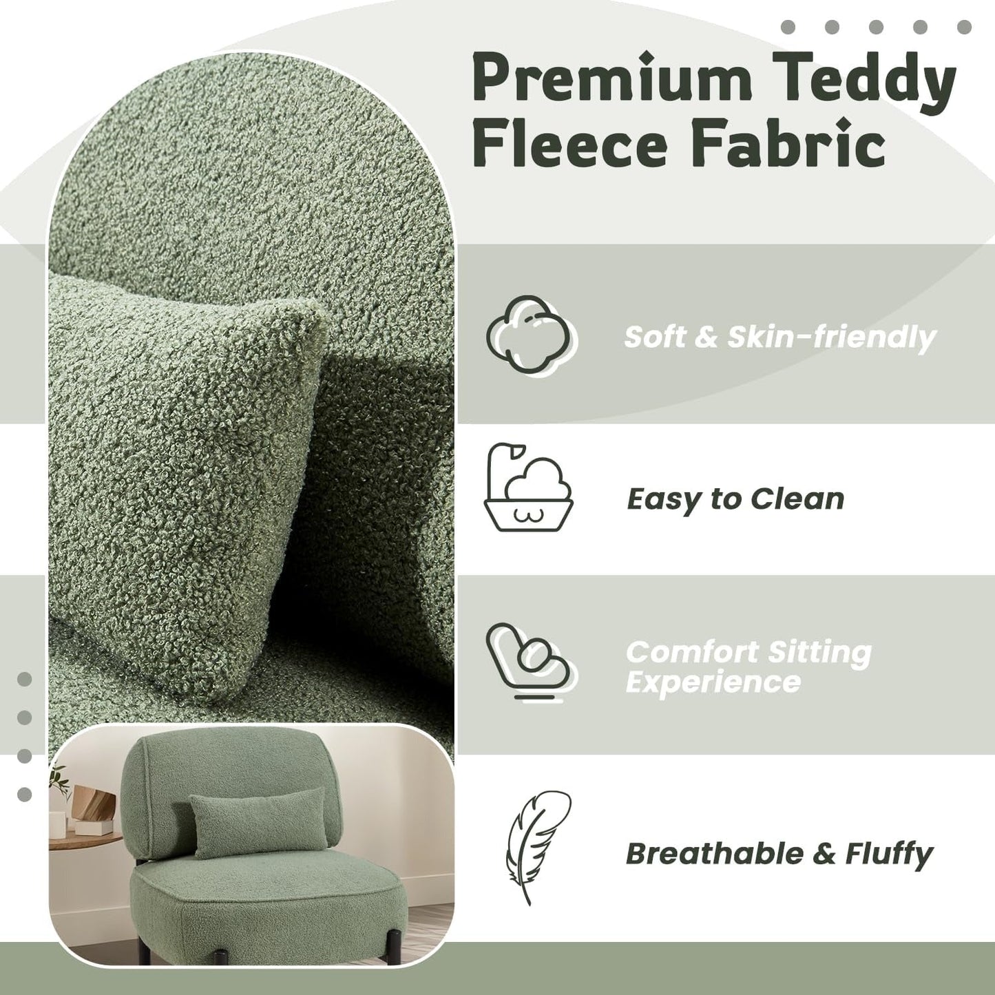 YODOLLA Mid Century Modern Accent Chair, Extra Large Teddy Upholstered Lounge Chair with Pillow