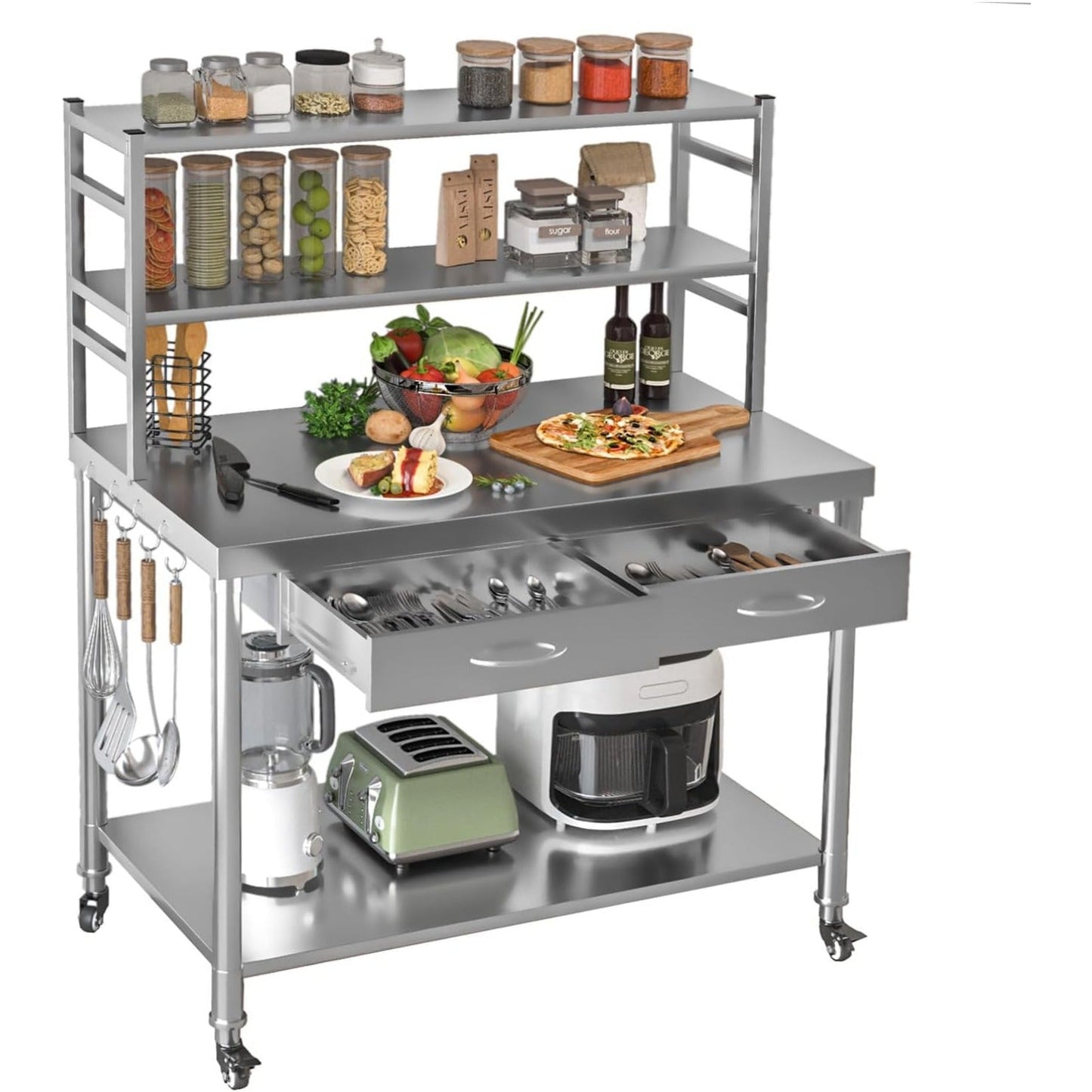 YODOLLA Stainless Steel Table with Shelves and Drawer 48"x24" Prep Table for Commercial Kitchen
