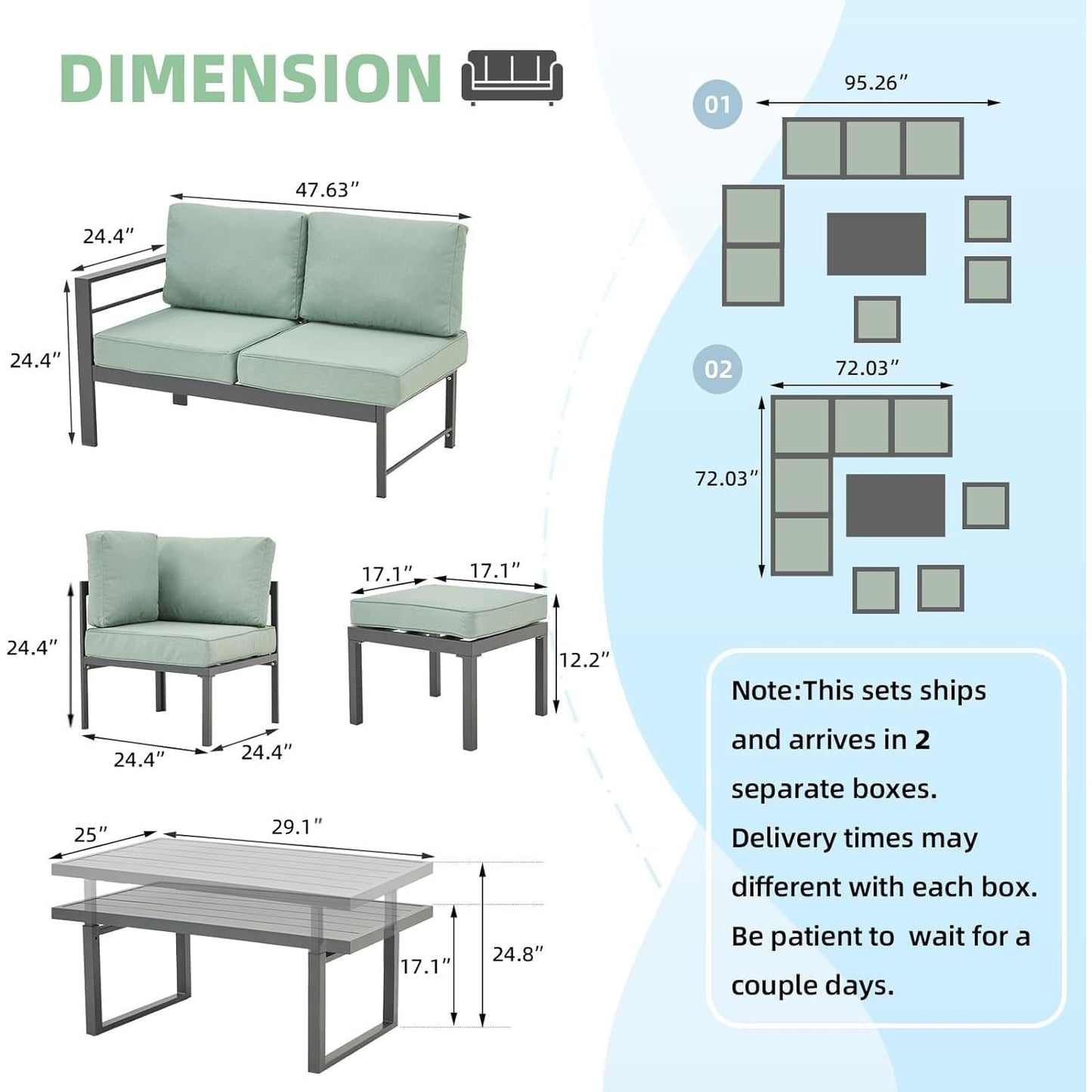 YODOLLA Outdoor Conversation Table and Chair Sets for Lawn Furniture Set, Green