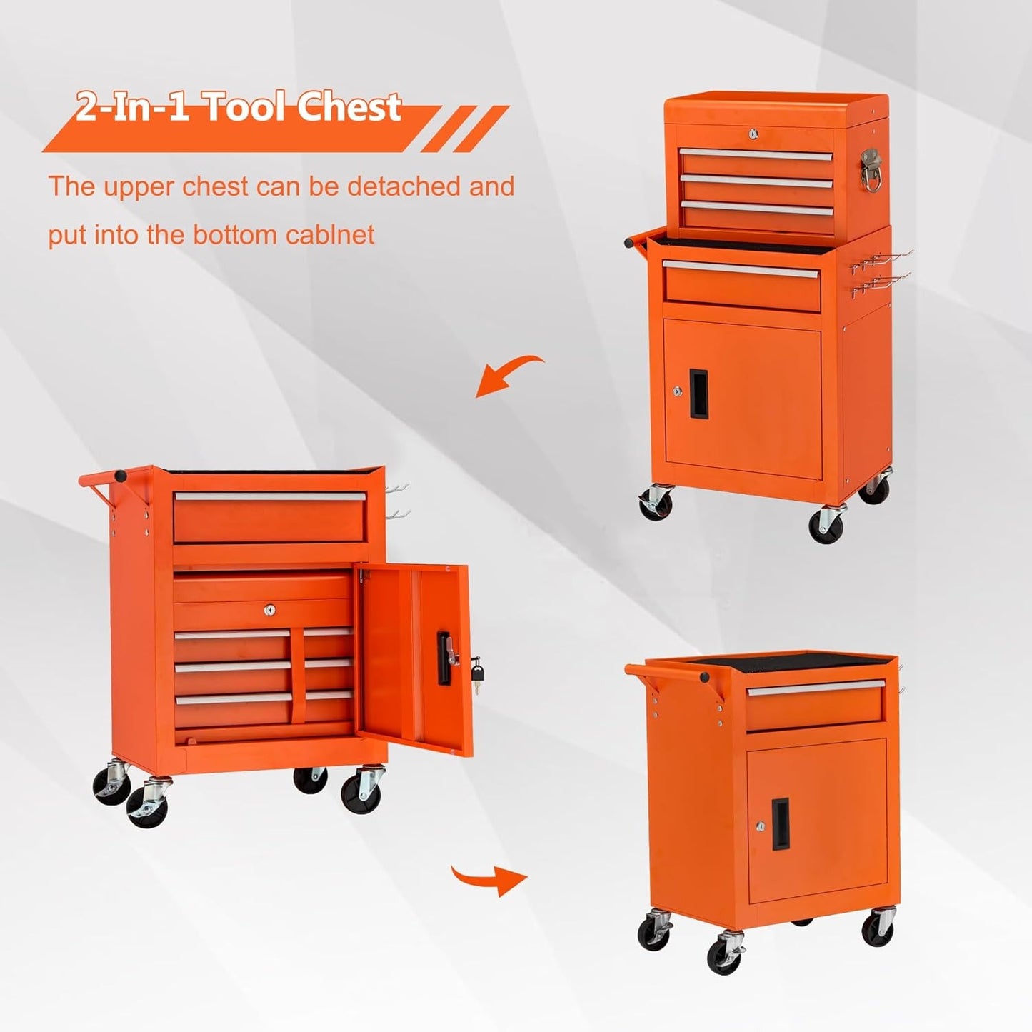 YODOLLA 4-Drawers Heavy Duty Tool Cart with Wheels, Orange