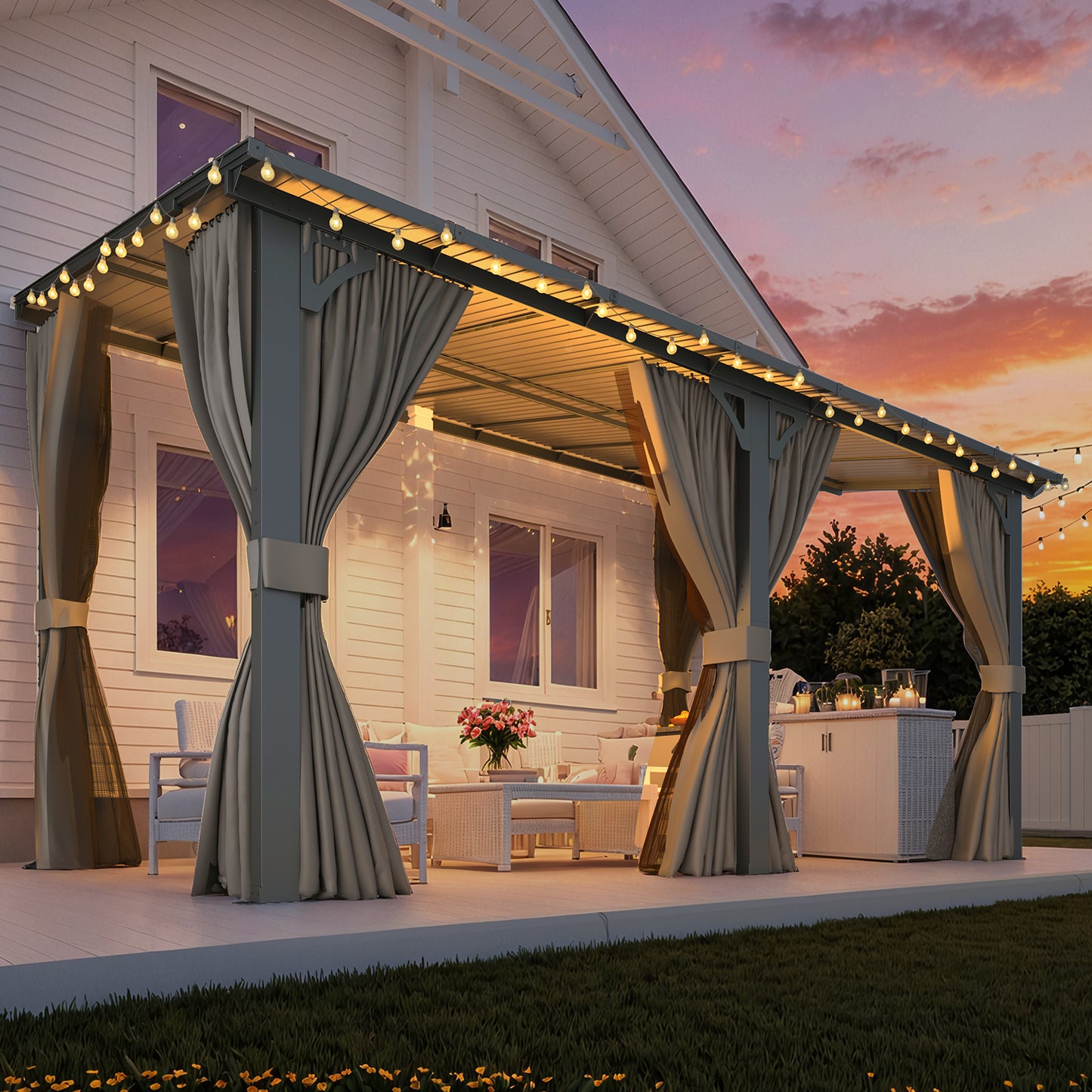 YODOLLA 14' x 8' Gazebo Outdoor Pergola with Curtains and Netting