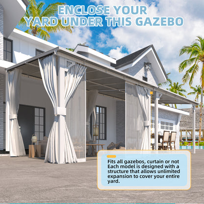 YODOLLA 10'x10' Outdoor Lean to Gazebo Pergola with Curtain and Netting for Patio, White