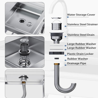 YODOLLA Stainless Steel Utility Sink with Shelves, Commercial Kitchen Sink