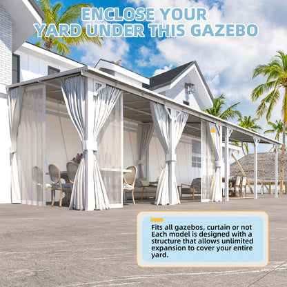 YODOLLA 16'x12' Outdoor Lean to Gazebo Pergola with Curtain and Netting for Patio, White