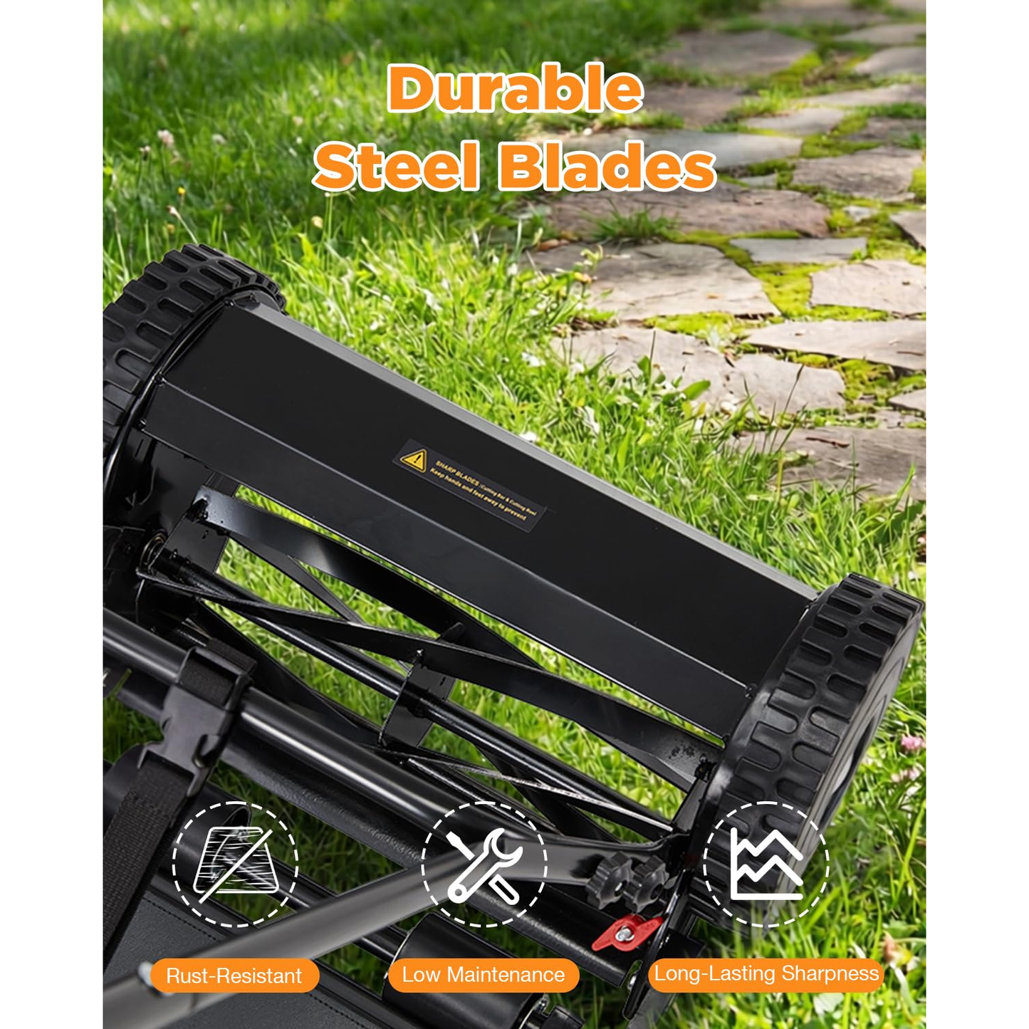 YODOLLA 18-Inch Manual Lawn Mower, 5 Blades Push Reel Lawn Mower