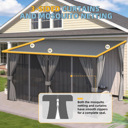 YODOLLA 16'x12' Outdoor Hardtop Metal Gazebo with Curtains and Netting for Patio