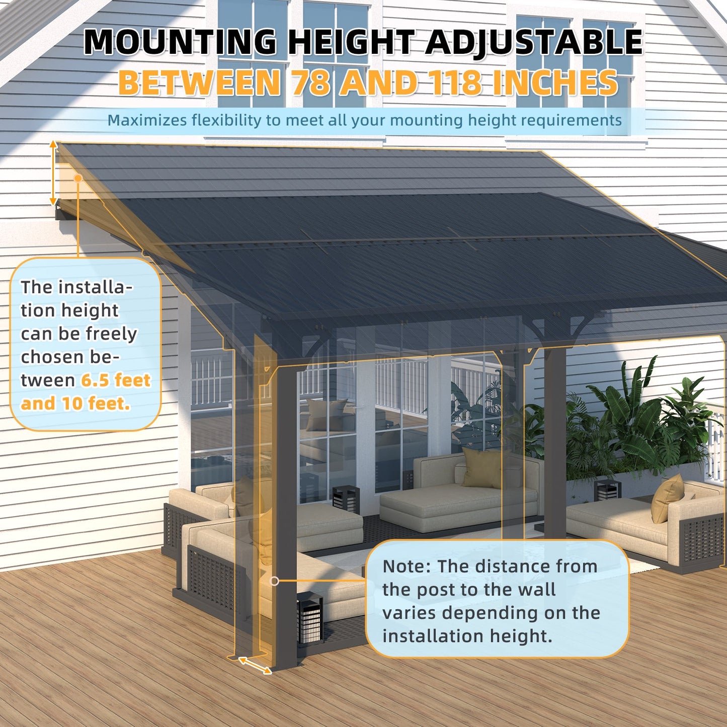 YODOLLA 10x14 Outdoor Hardtop Gazebo Adjustable Height (6.5-9.8Ft) Pergola