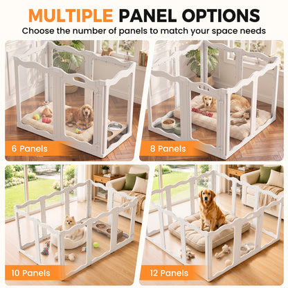 YODOLLA Clear Acrylic Dog Playpen Indoor, 30" H, 8 Panels, White