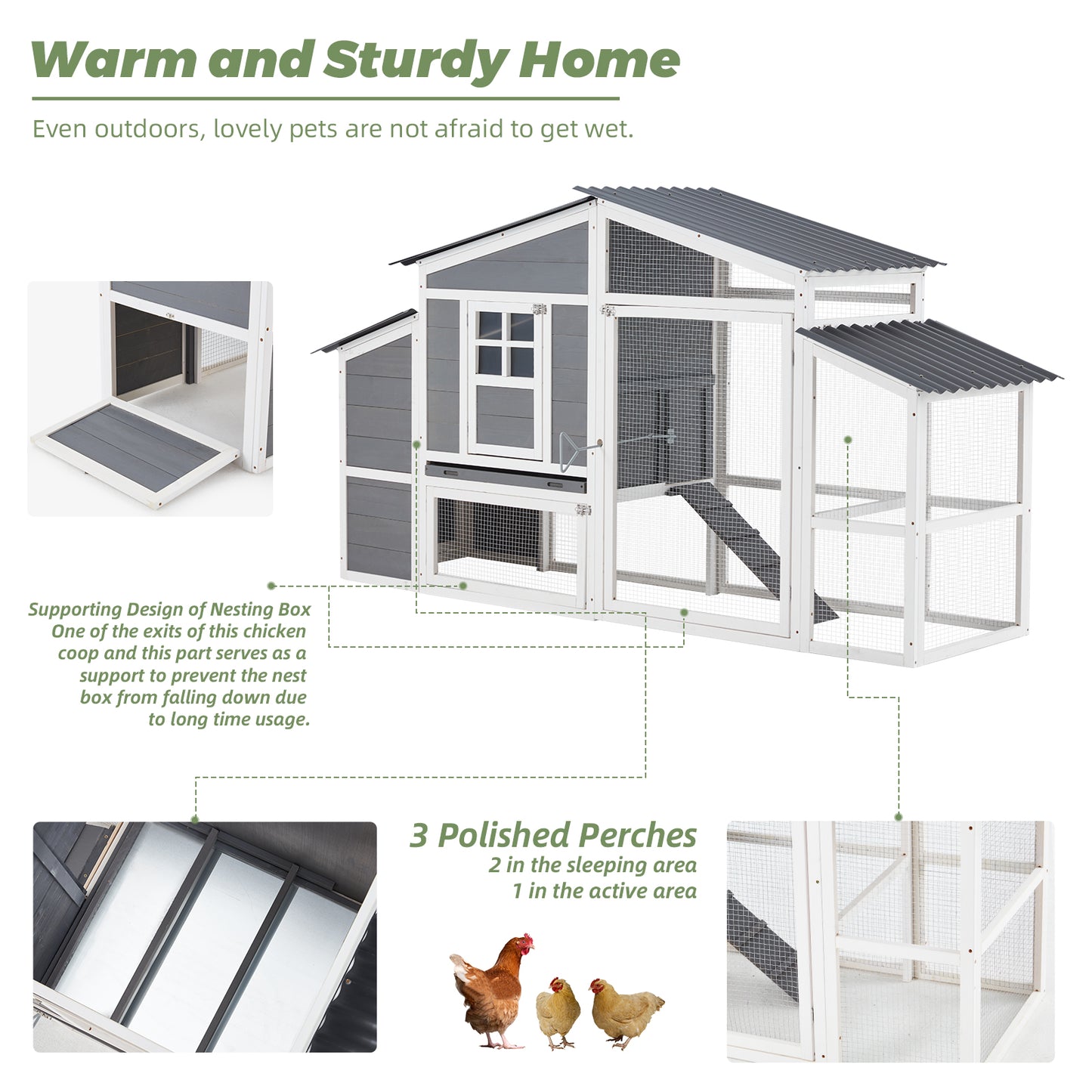 YODOLLA 81” multi-level chicken coop with roosting bars.