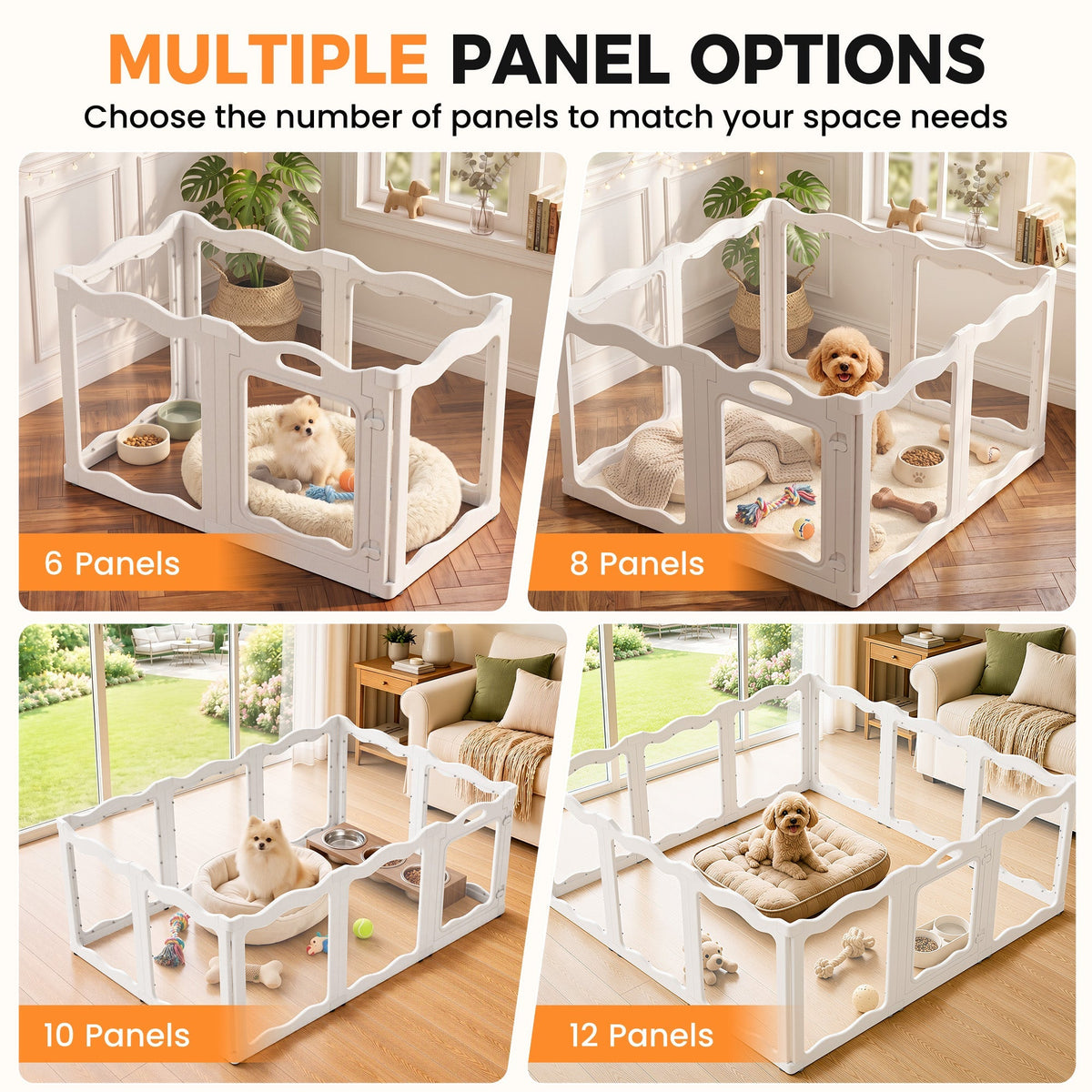 YODOLLA Pet Clear Acrylic Dog Playpen Indoor w/Door, 24" H, 8 Panels, White