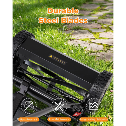 YODOLLA 14-Inch Manual Lawn Mower, 5 Blades Push Reel Lawn Mower