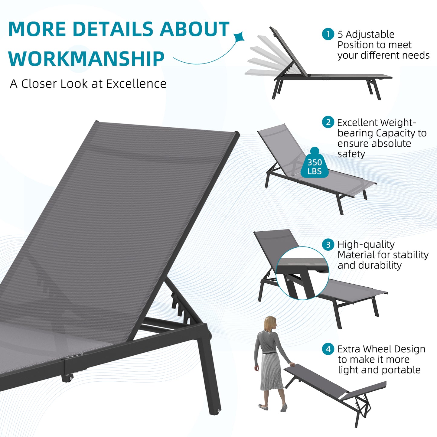 YODOLLA Curved Design Pool Lounge Chairs, Dark Grey