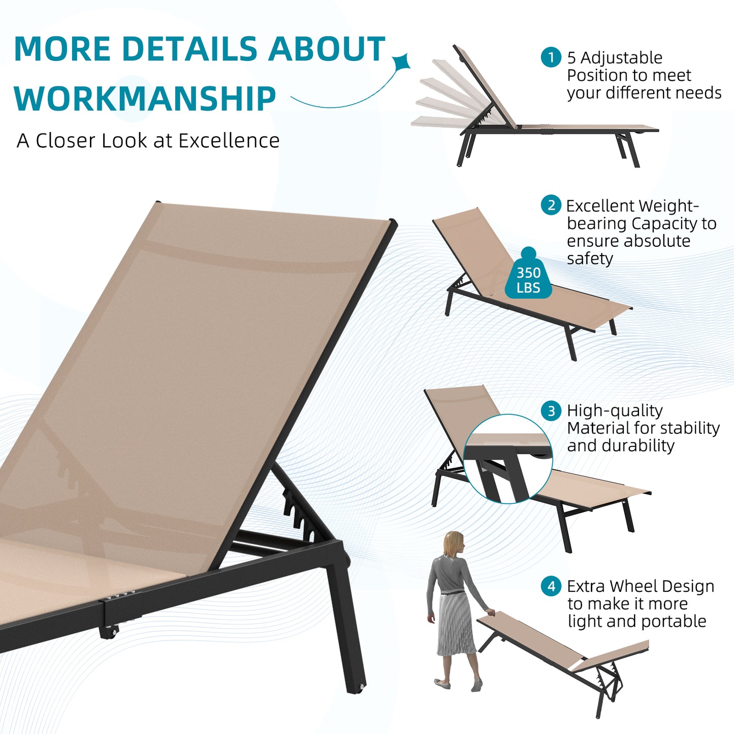 YODOLLA Curved Design Pool Lounge Chairs, Beige