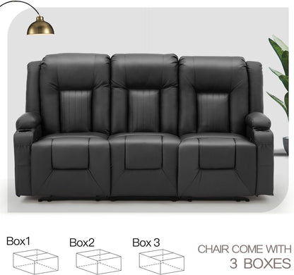 YODOLLA 3-Seat Recliner Sofa, Black Faux Leather