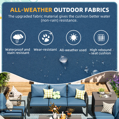 YODOLLA 6 Pieces Meatl Patio Furniture Set, Blue