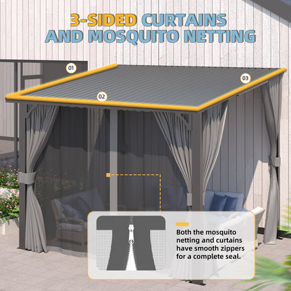 YODOLLA 10'x10' Outdoor Hardtop Gazebo Pergola with Curtains and Netting for Patio