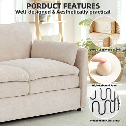 YODOLLA 89" Chenille Sofa, 3-Seater, 2 Removable Pillows, Cream White