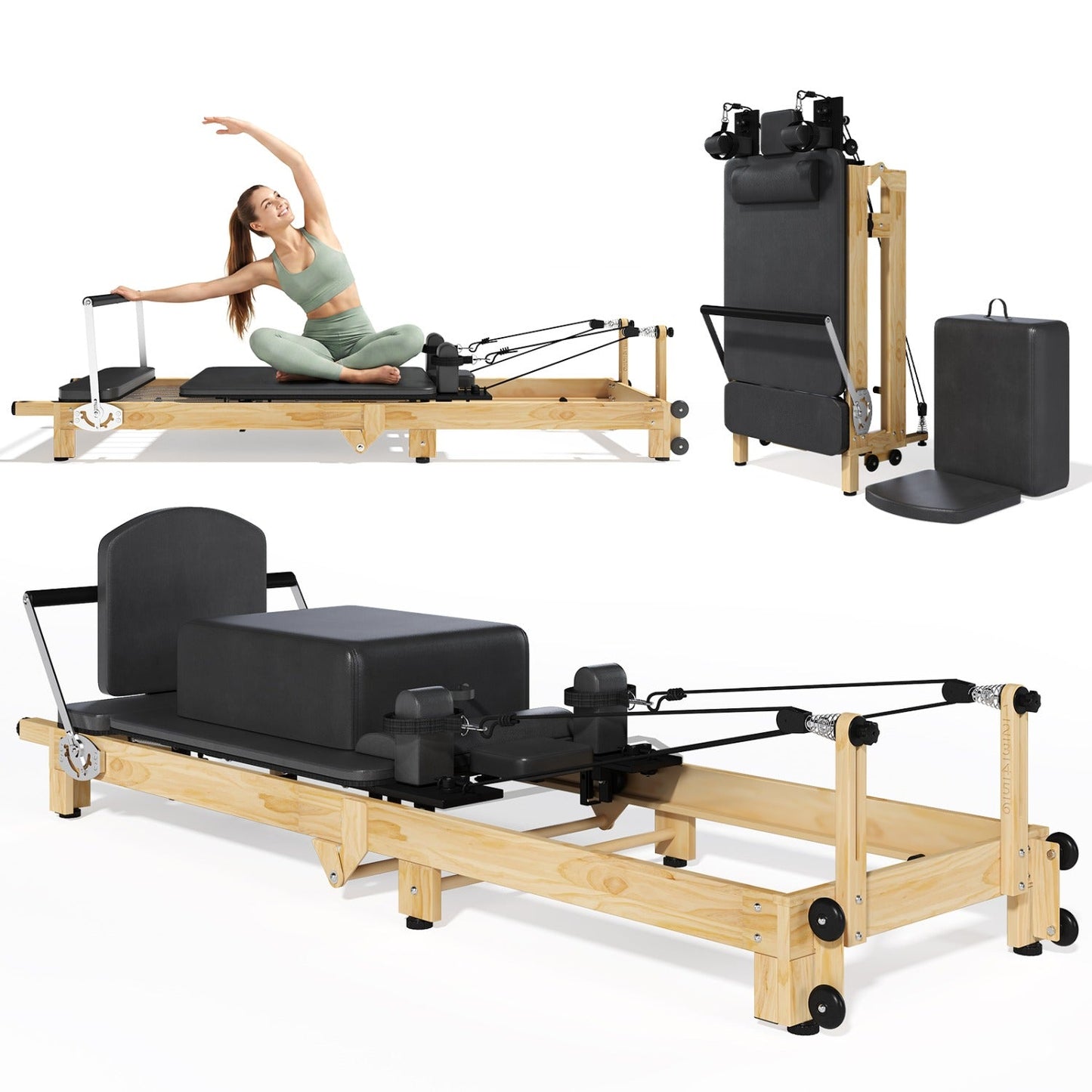 YODOLLA 92" Pilates Reformer Foldable Wooden-Look Pilates Machines for Gym