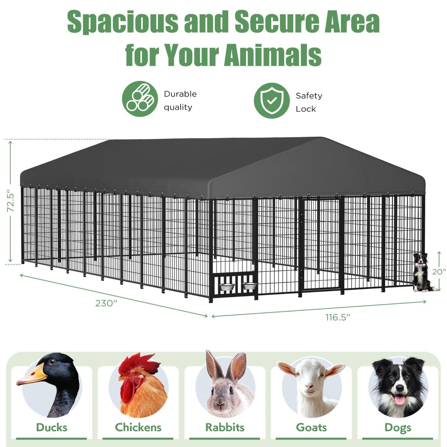 YODOLLA 10x20 Ft Outdoor Dog Kennel, Extra Large Dog Run