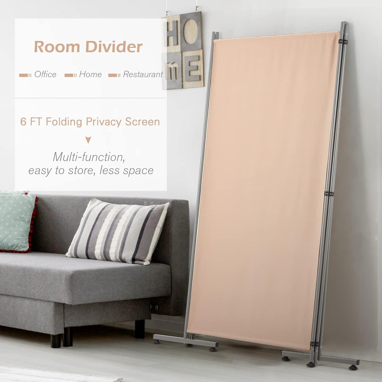 YODOLLA 4 FT Wall Divider and Folding Privacy Screens, Beige