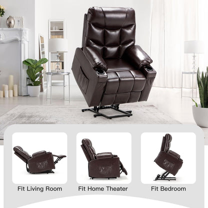 YODOLLA Massage Power Lift Recliner for Elderly, Faux Leather, Dark Brown