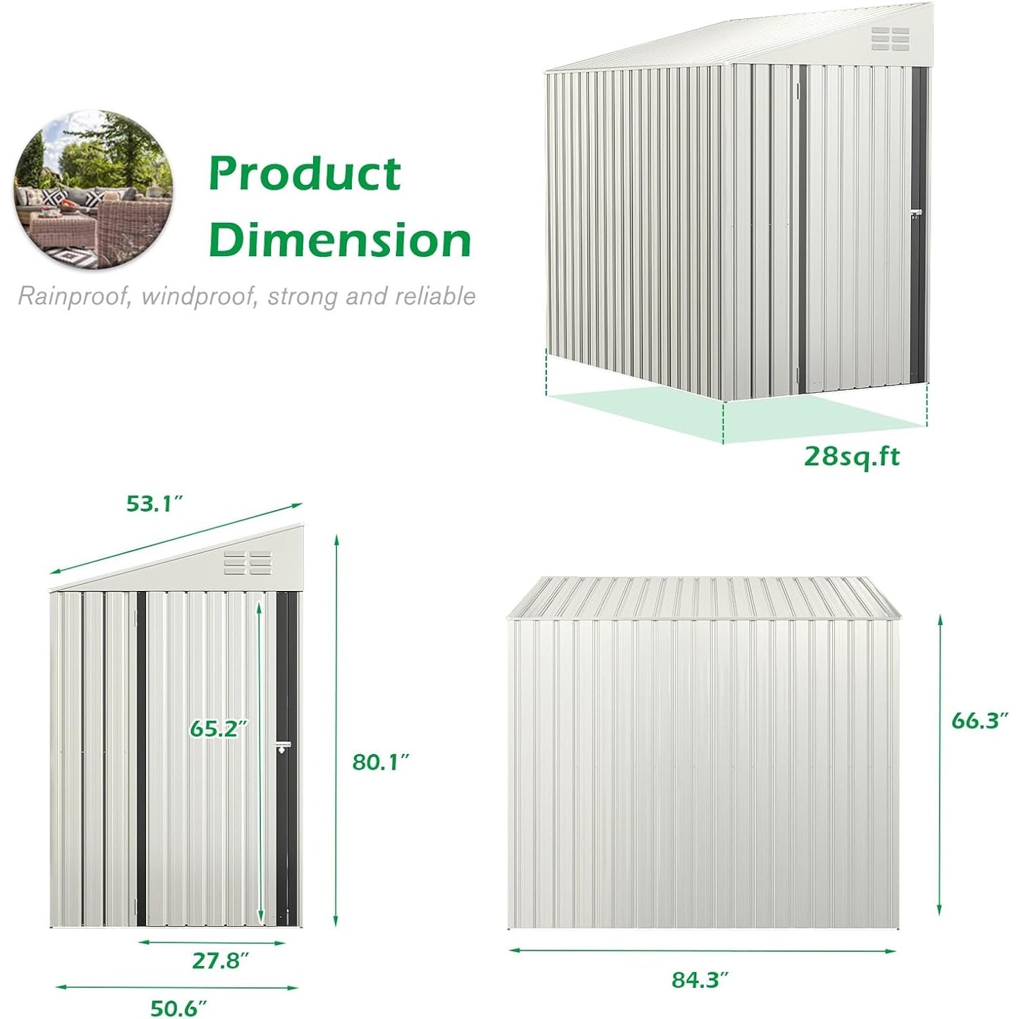 YODOLLA 4' x 7' Outdoor Lean to Storage Shed, White