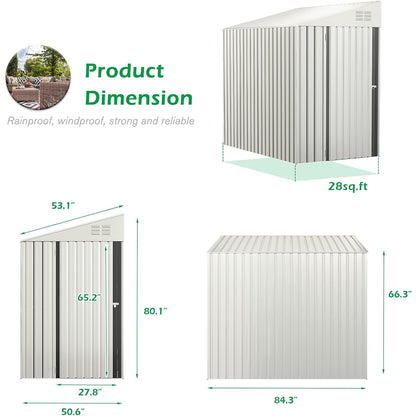 YODOLLA 4' x 7' Outdoor Lean to Storage Shed, White