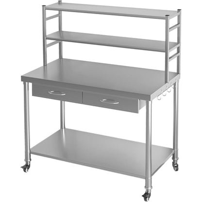 YODOLLA Stainless Steel Table with Shelves and Drawer 48"x24" Prep Table for Commercial Kitchen