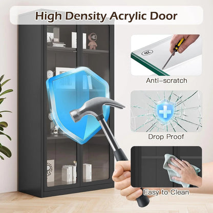 YODOLLA Display Cabinet with Acrylic Glass Doors and 3 Adjustable Shelves