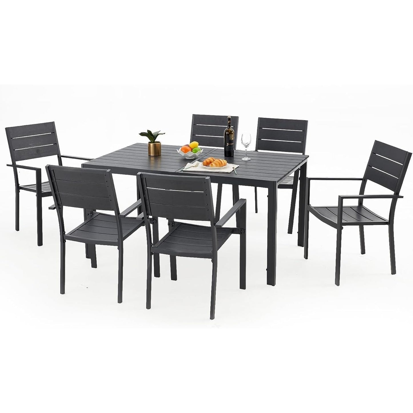 YODOLLA Dining Set, Patio 7 Piece Aluminum Patio Table and Chairs Set