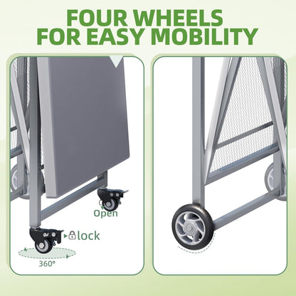 YODOLLA Foldable Stainless Steel Grill Cart Table with Wheels, Gray