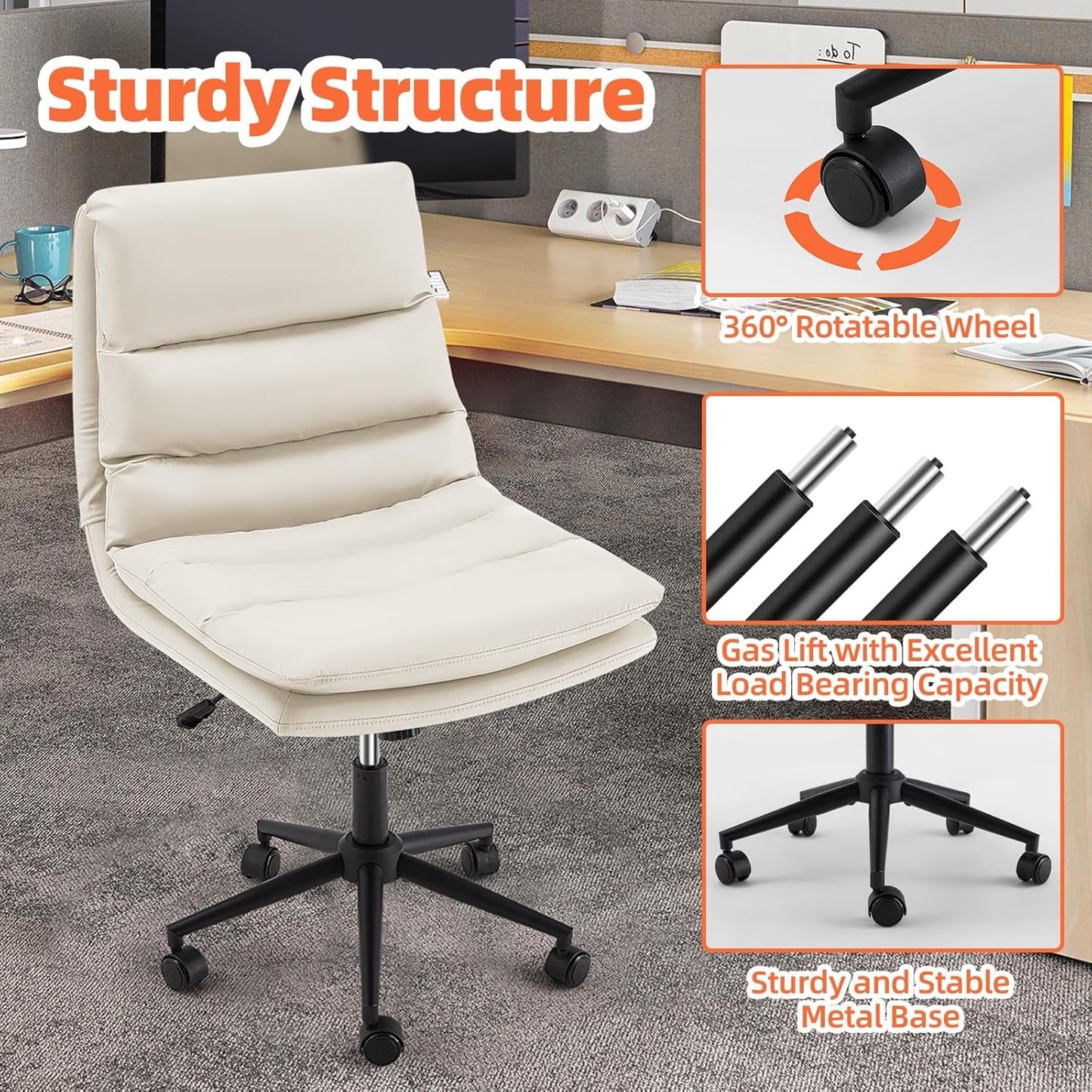 YODOLLA Office Chairs Swivel Desk Chair, PU Leather White