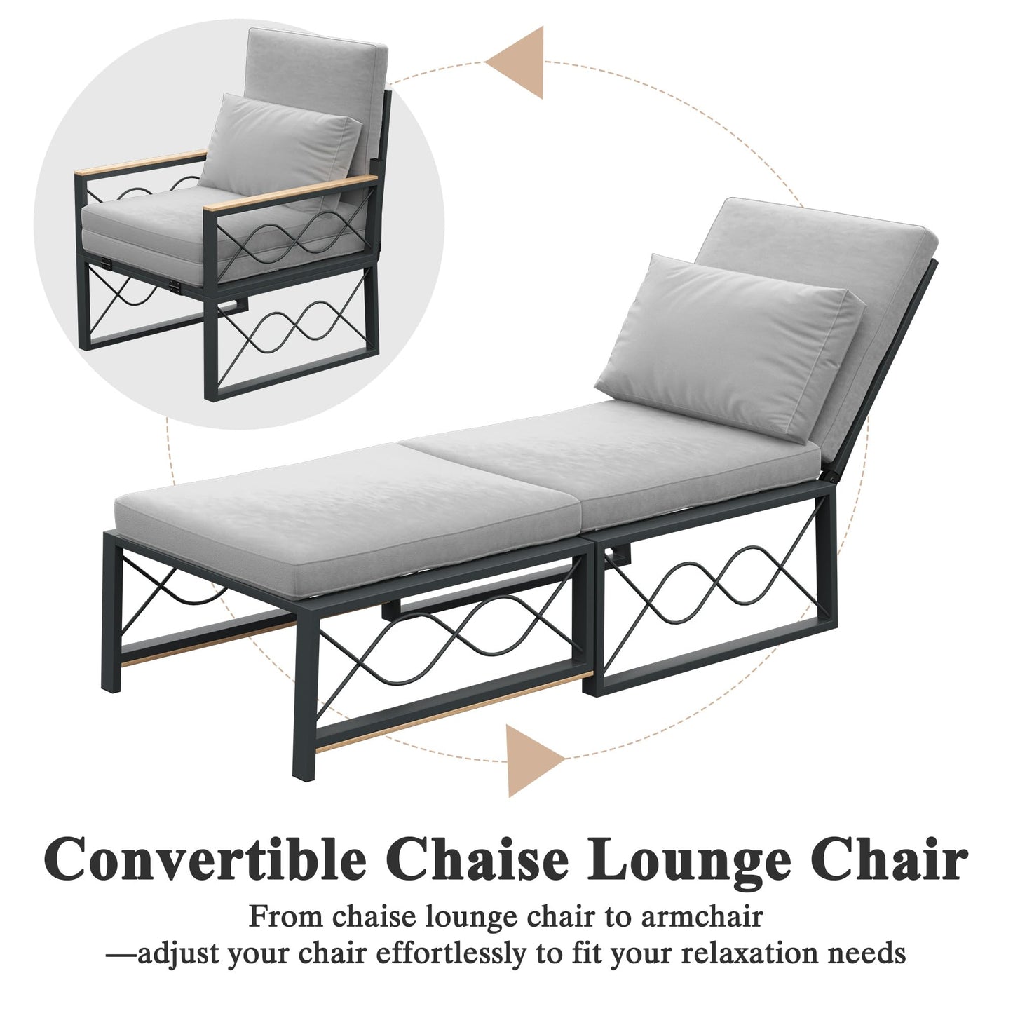 YODOLLA Outdoor Metal Chaise Lounge Chair Adjustable 5-Position Recliner