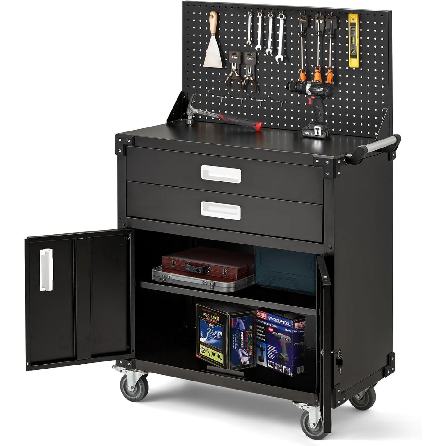 YODOLLA Rolling Tool Chest with Wheels 2 Drawers, White Handle