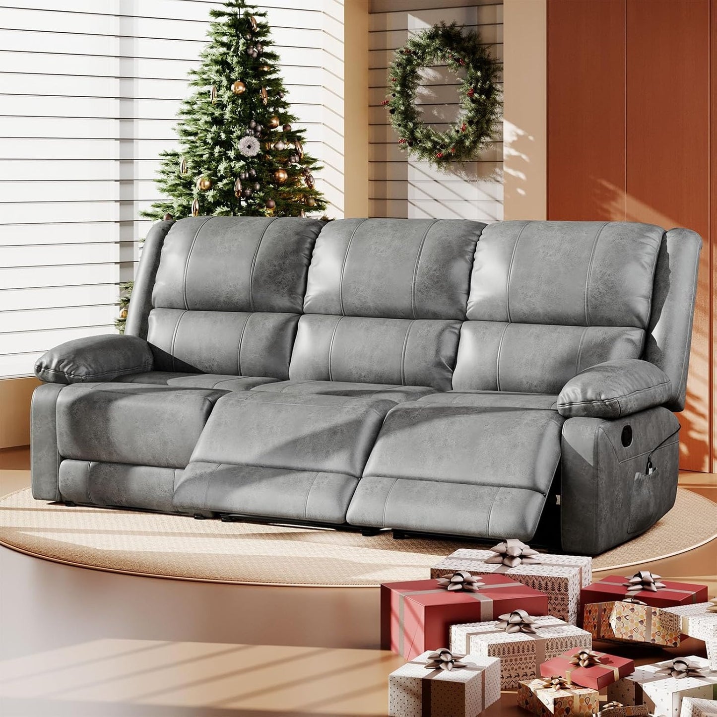 YODOLLA Reclining Sofa 3-Seater Couch, Gray