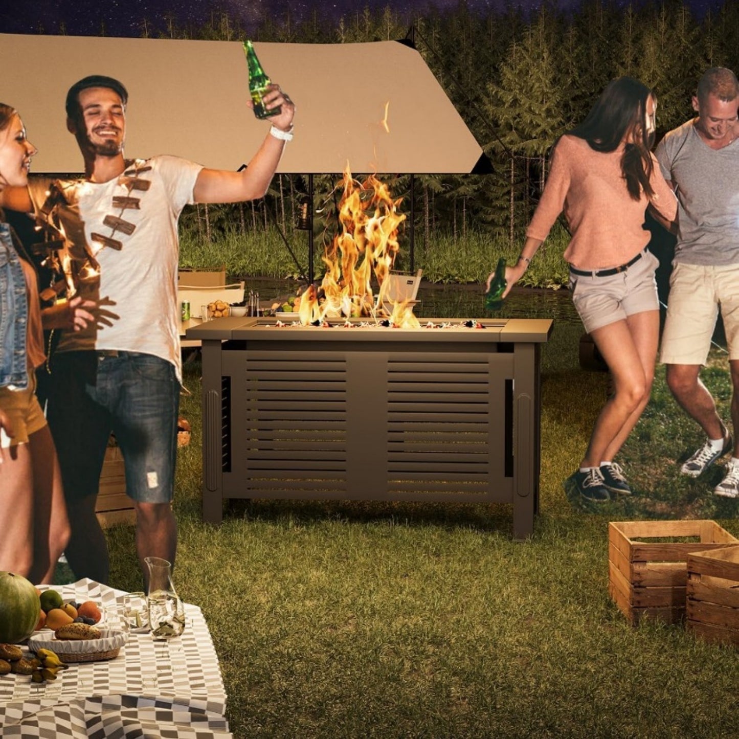 YODOLLA Fire Pit Table, Firepit Outdoor Table, 43 Inch, Black