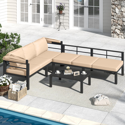 YODOLLA Patio Furniture Set with Retractable Canopy, Beige