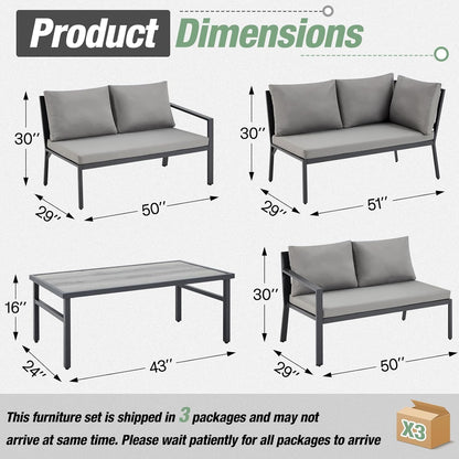 YODOLLA Modern Metal Patio Set, 7-Piece, Grey