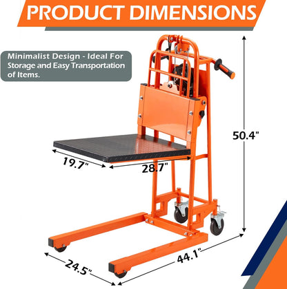 YODOLLA Material Lift Winch Stacker Manual Pallet Truck Dolly with Lockable Swivel Casters