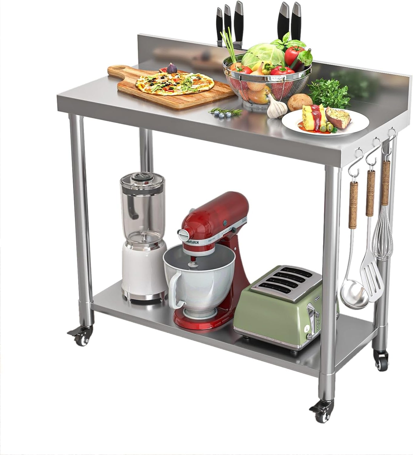 YODOLLA Stainless Steel Table with Backsplash 48"x18" Prep Tables for Commercial Kitchen