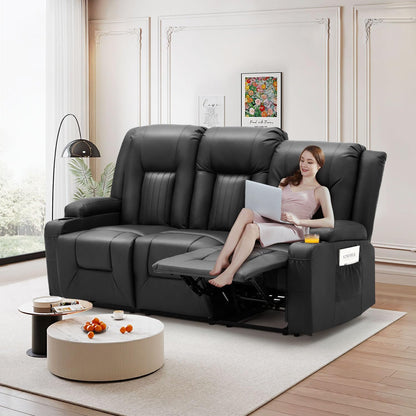 YODOLLA 3-Seat Recliner Sofa, Black Faux Leather