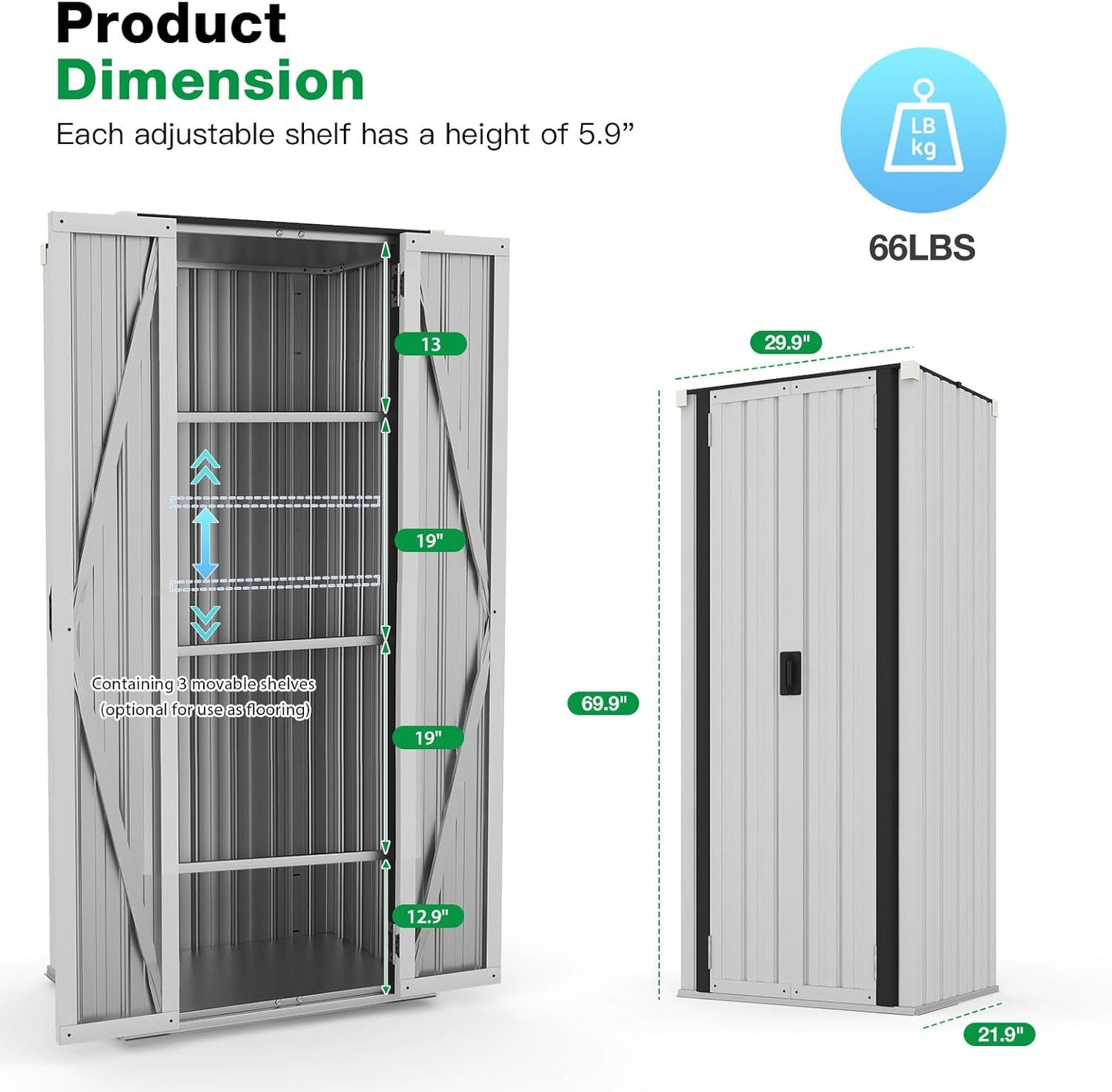YODOLLA Outdoor Storage Cabinet Waterproof with Shelves Storage Shed, White