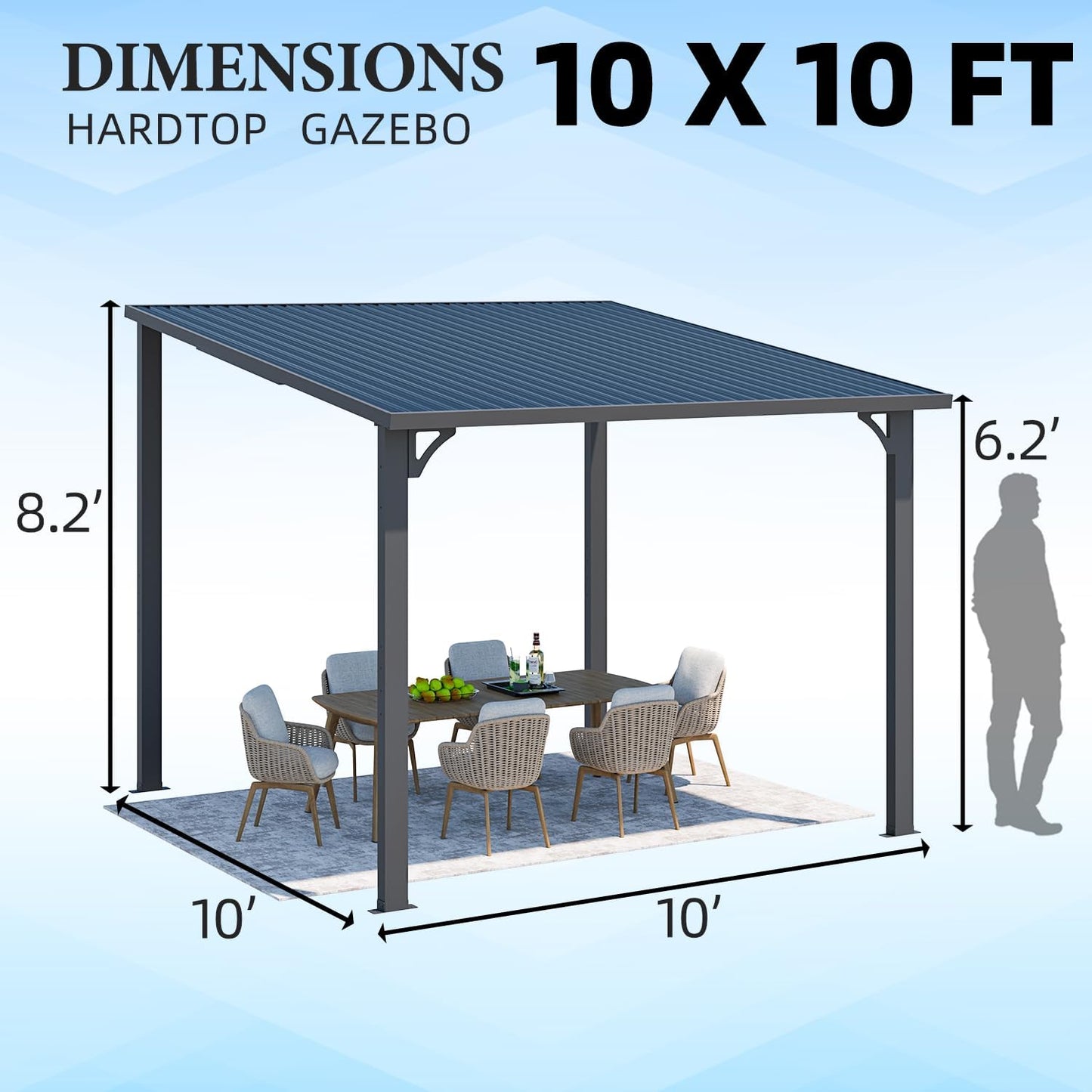 YODOLLA 10' x 10' Outdoor Pergola Hardtop Gazebo, Dark Gray